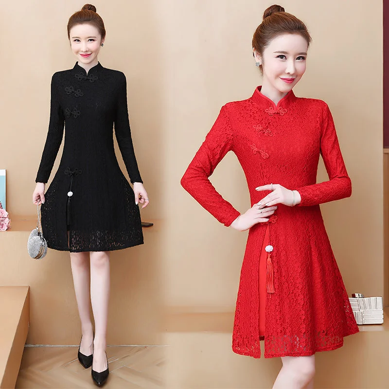 Plus Size Lace Cheongsam Dress