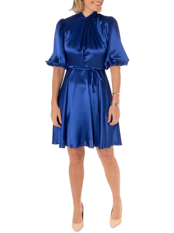 Womens Satin Fit & Flare Dress