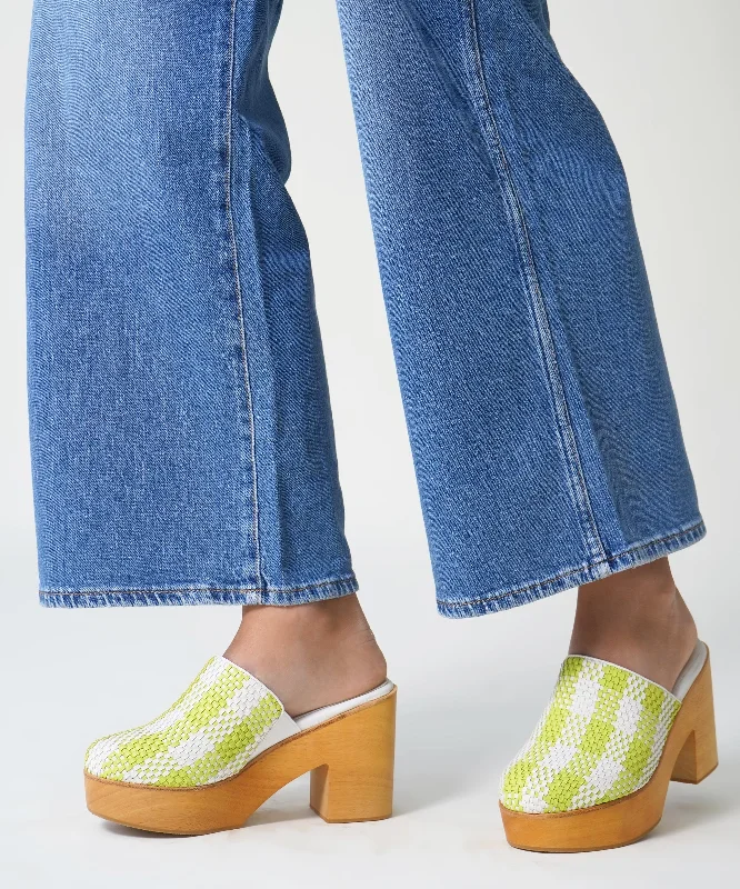 Marlo Low Heel Wooden Clog | Lime Check