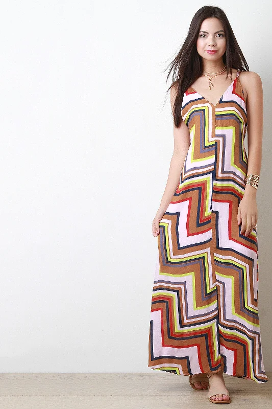 Diagonal Chevron Print Maxi Dress