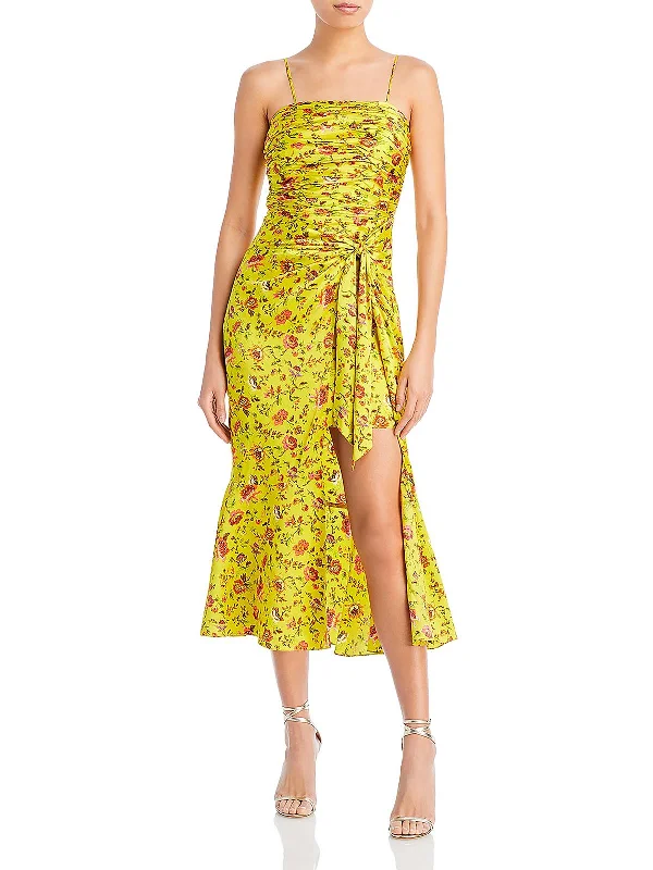 Womens Open Chest Floral Midi Dress