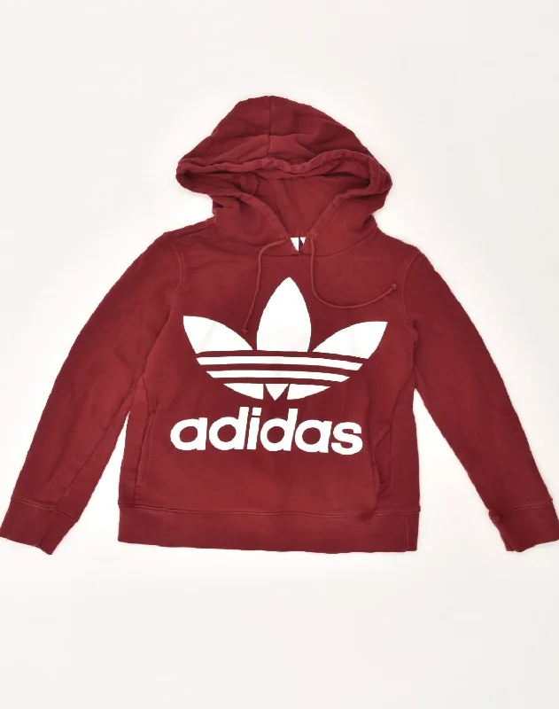 ADIDAS Womens Loose Fit Graphic Hoodie Jumper UK 6 XS Burgundy Cotton