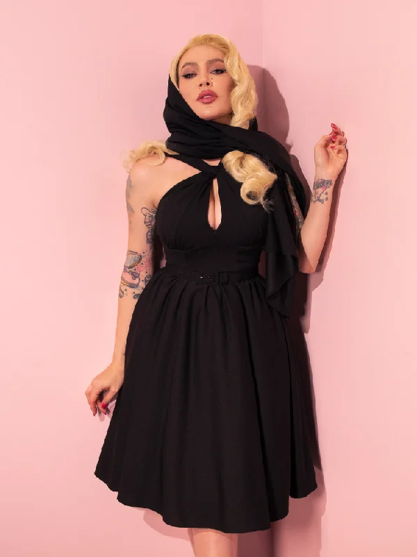 Golden Era Swing Dress and Scarf in Black - Vixen by Micheline Pitt