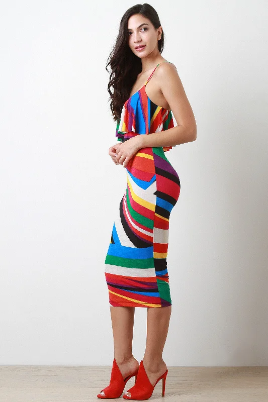 Colorful Stripe Tiered Midi Dress