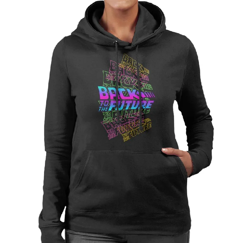 Back To The Future Blue Pink Layered Logo Women's Hooded Sweatshirt