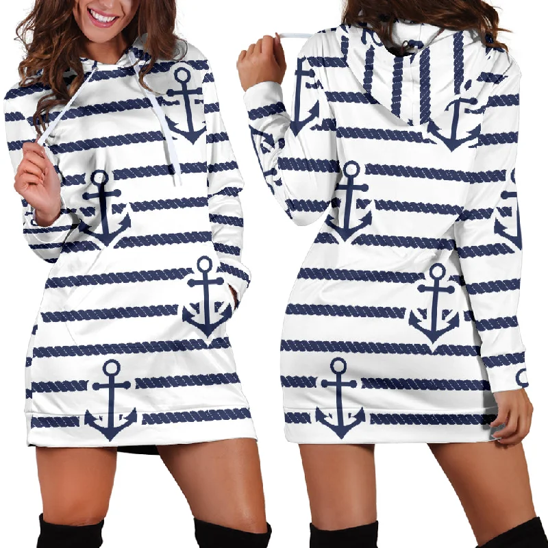 Anchor Rope Nautical  Pattern Women'S Hoodie Dress