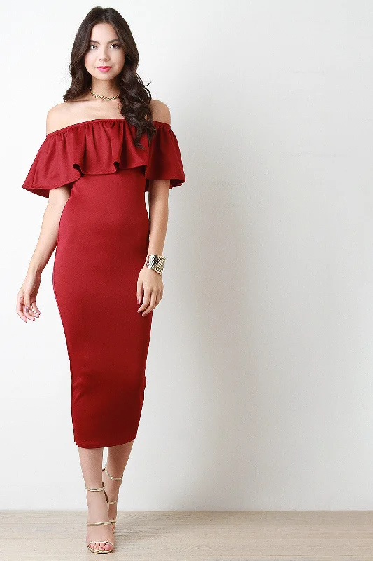 Elastic Off The Shoulder Ruffled Maxi Dress