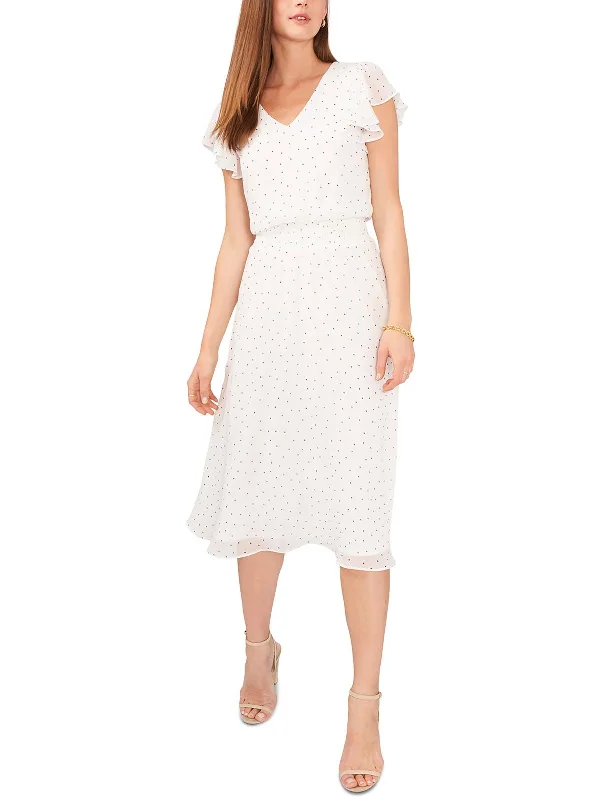 Petites Womens Midi Dotted Midi Dress