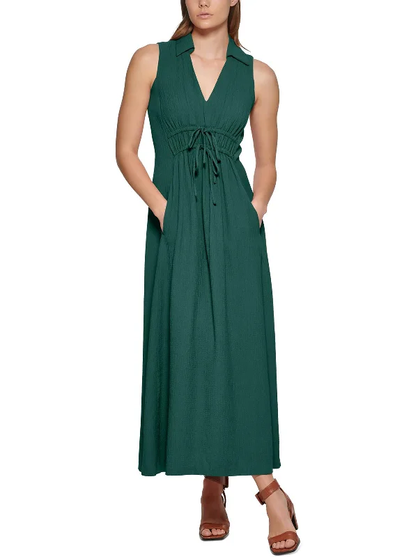 Womens Drawstring Rayon Maxi Dress