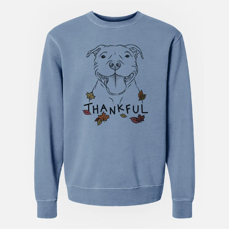 Thankful Wafer the Staffordshire Bull Terrier - Unisex Pigment Dyed Crew Sweatshirt