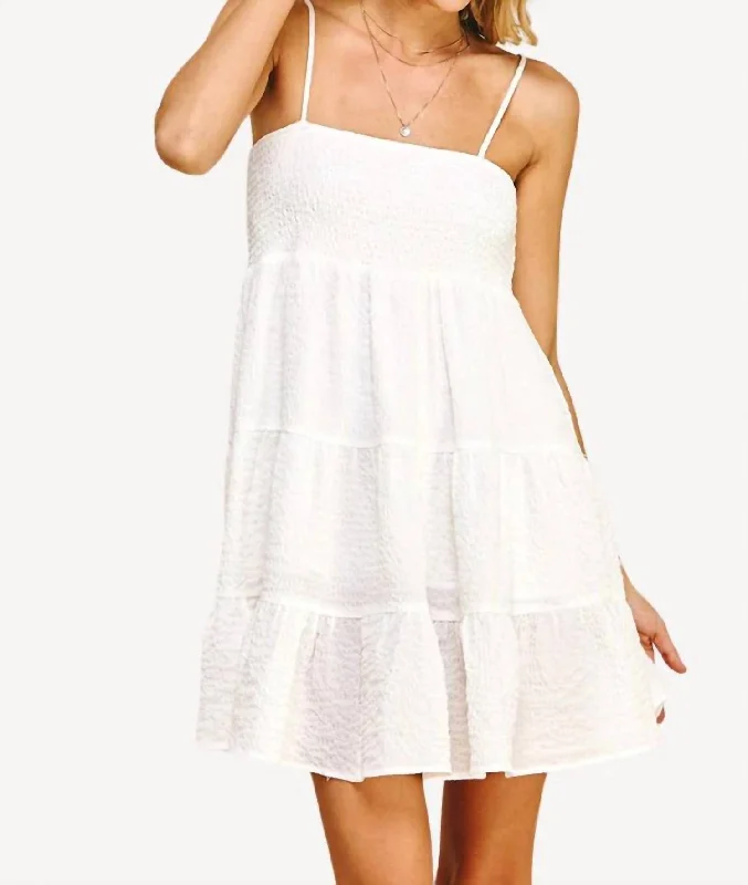 Smocked Tiered Dress In White