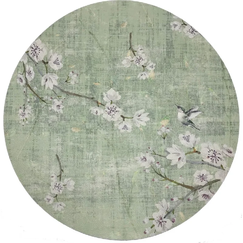 Blossom Fantasia Celadon 16 Round Pebble Placemats, Set Of 4