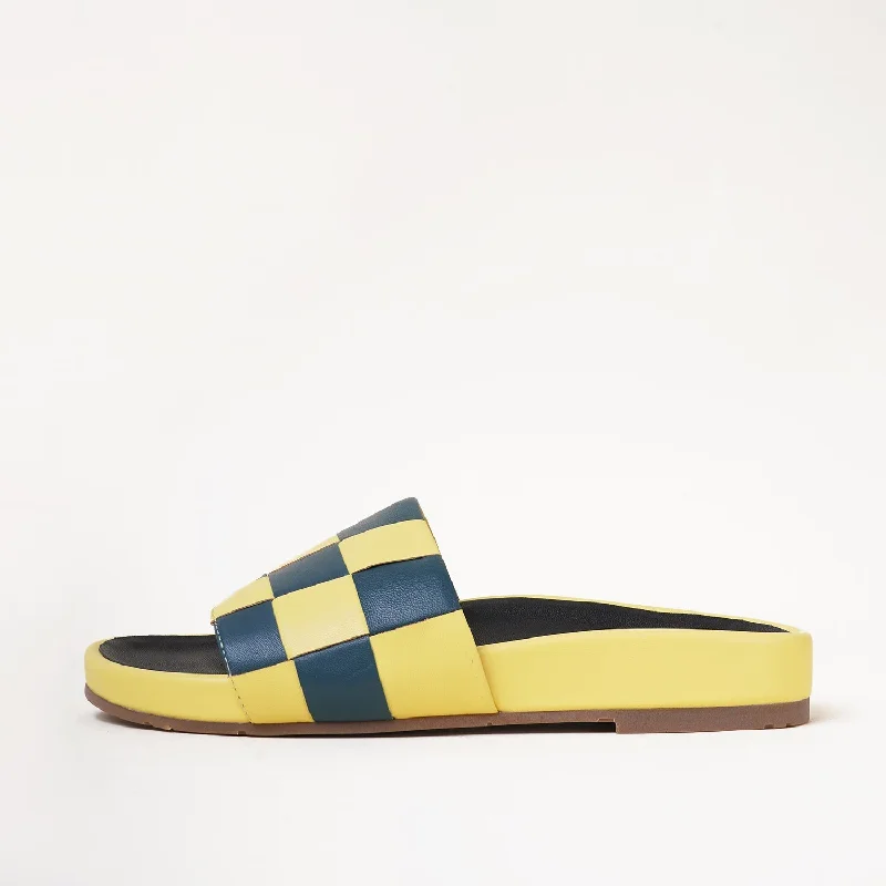 Jaquie Woven Flat Slide Sandal | Checker Butter