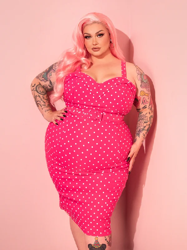 Maneater Wiggle Dress in Hot Pink & White Polka Dot - Vixen by Micheline Pitt