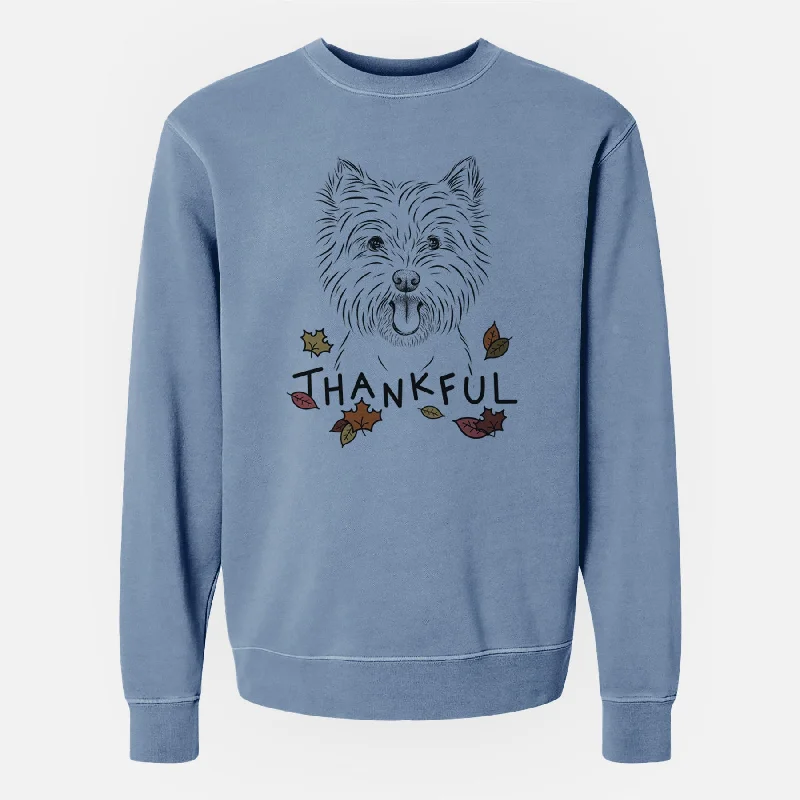 Thankful Welma the West Highland Terrier - Unisex Pigment Dyed Crew Sweatshirt