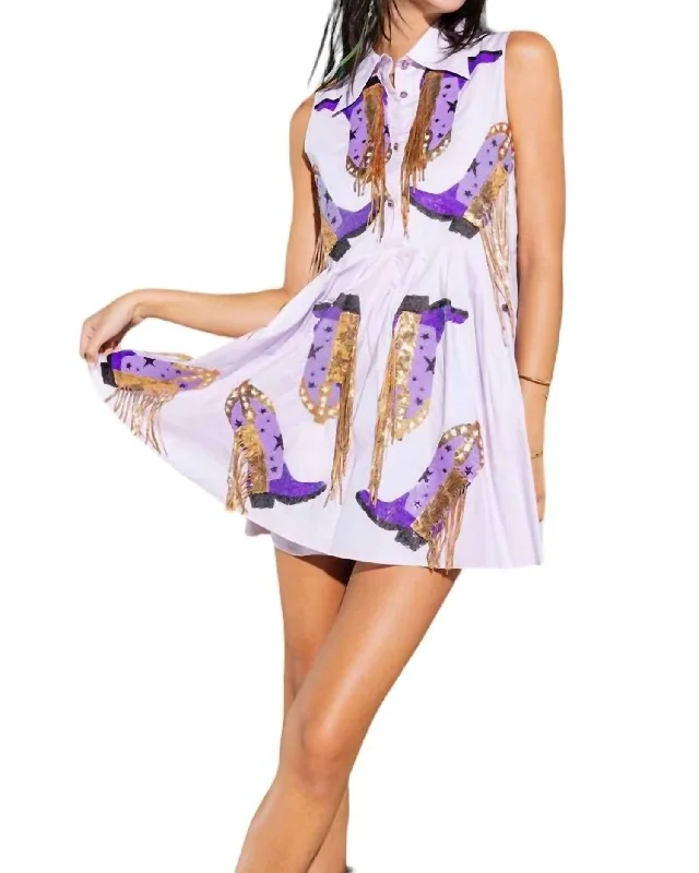 Fringe Boot Dress In Lavender Gold