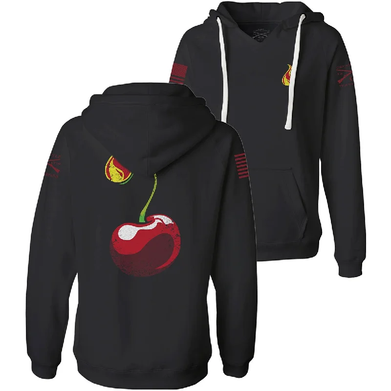 Grunt Style Women's Cherry Bomb V-Neck Pullover Hoodie - Black