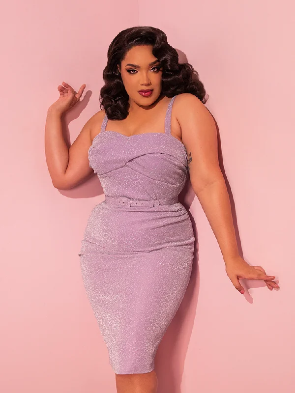 FINAL SALE - Jawbreaker Wiggle Dress in Lilac Lurex - Vixen by Micheline Pitt