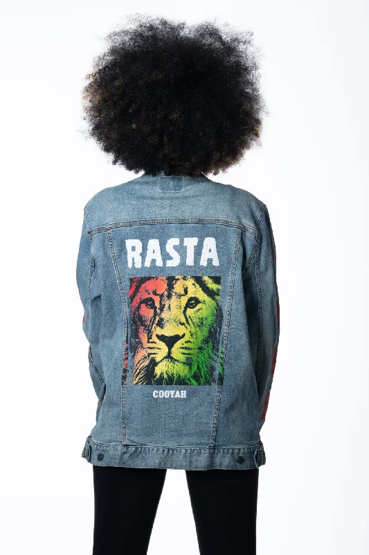 Rasta Lion Hand-Printed Denim Jacket