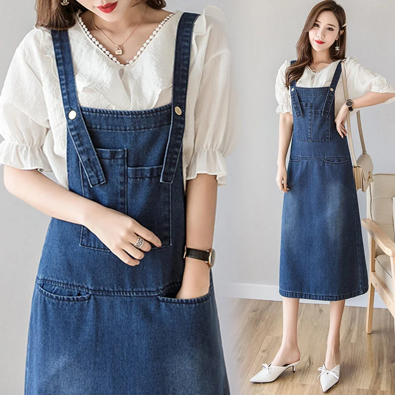 Plus Size Denim Suspender Midi Dress