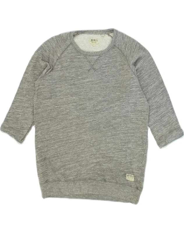 JACK WILLS Womens 3/4 Sleeve Sweatshirt Jumper UK 16 Large Grey Cotton