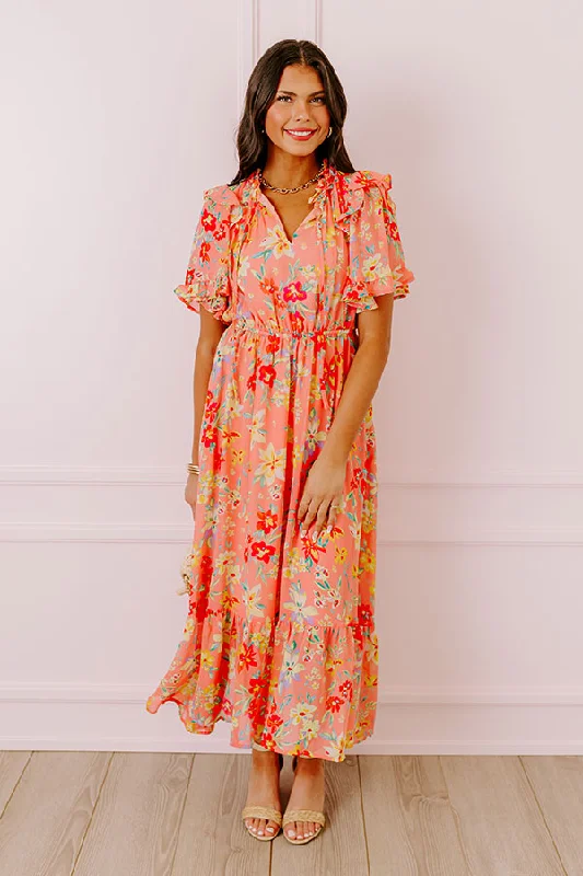 Floral Flair Midi In Coral