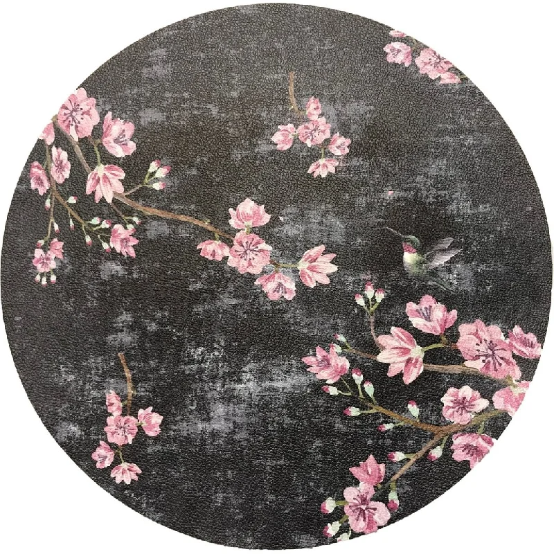 Blossom Fantasia Black Pink 16 Round Pebble Placemats, Set Of 4