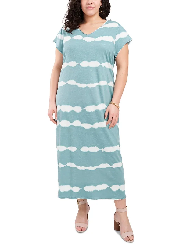 Plus Womens Patterned Short Sleeve Midi Dress