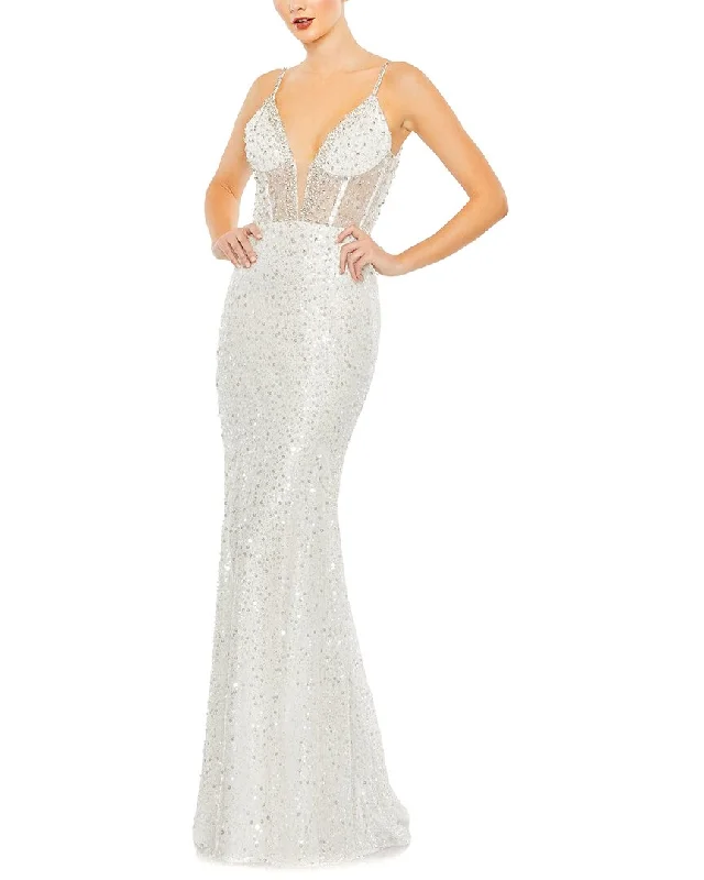 Mac Duggal Embellished Plunge Neck Sleeveless Trumpet Gown