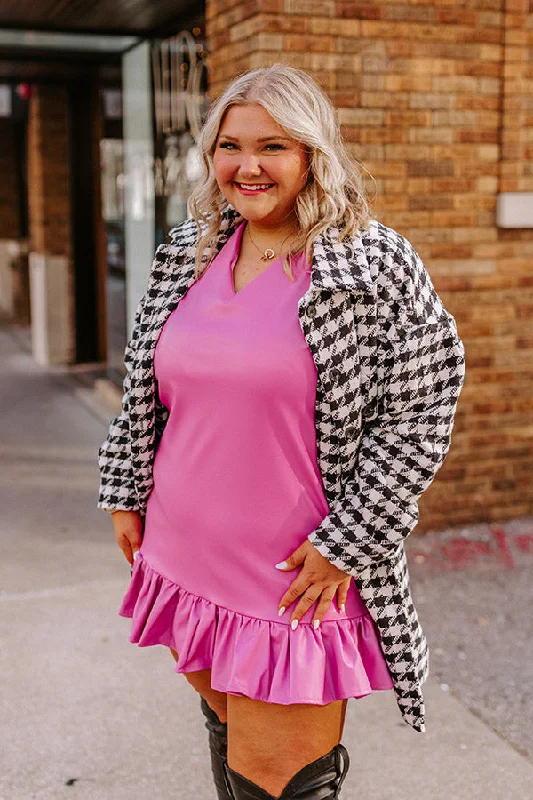 Stylish Setting Faux Leather Mini Dress in Pink Curves