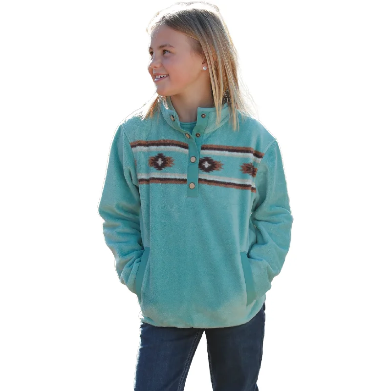 Cinch Girl's 1/2 Snap Polar Fleece Turquoise Pullover Sweater CWK8250008