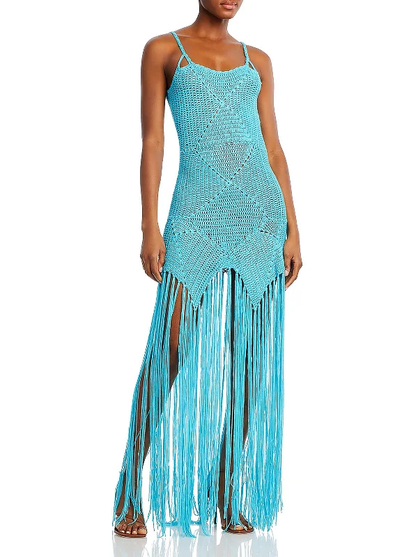 Wanderer Womens Crochet Fringe Maxi Dress