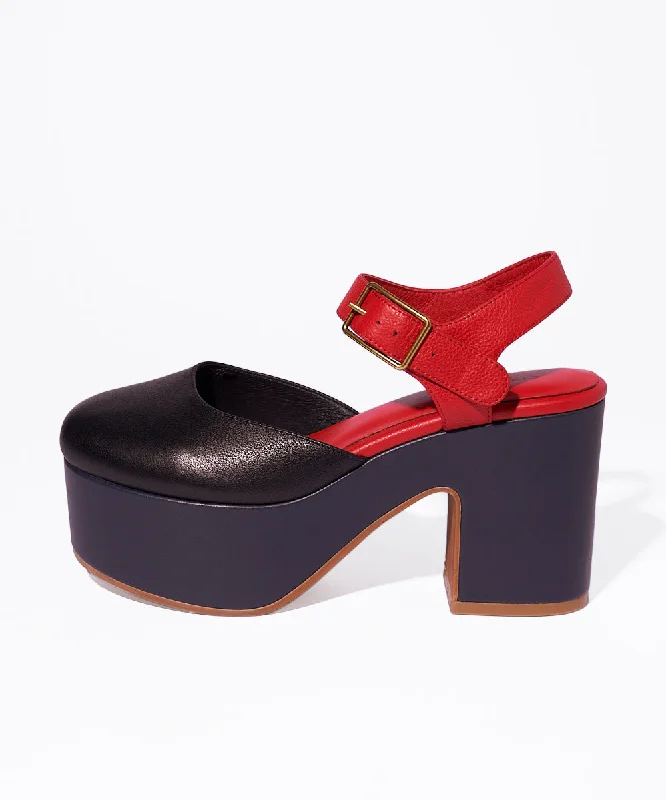 Astrid Colorblock Chunky Leather Platform Heel | Black Multi