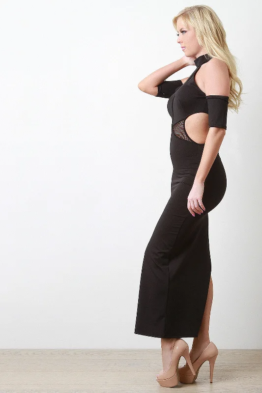 Fishnet Panel Cut Out Maxi Dress