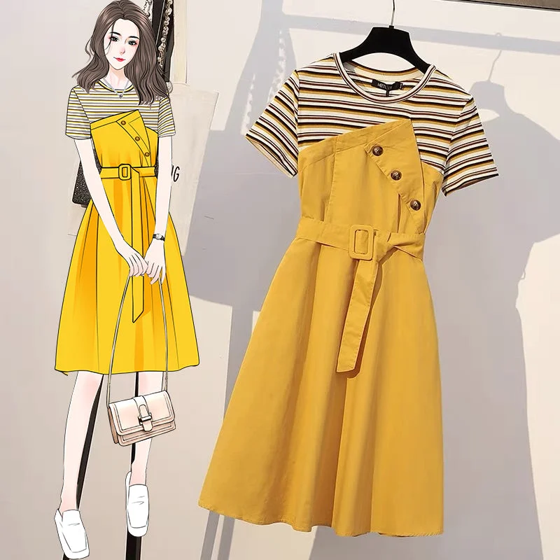 Plus Size Stripe Layer Yellow Dress