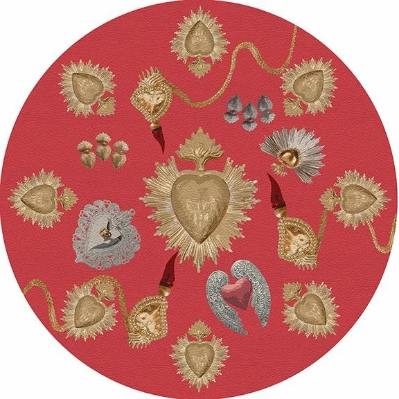 Ex Vote Sacred Hearts Crimson 16" RoundPebble Placemat Set of 4