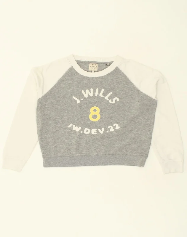 JACK WILLS Womens Oversized Graphic Sweatshirt Jumper UK 8 Small Grey