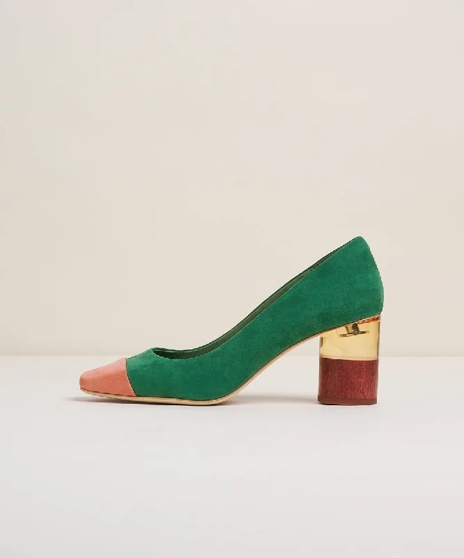 Risa Perforated Leather Pump With Colorblock Heel | Kingston