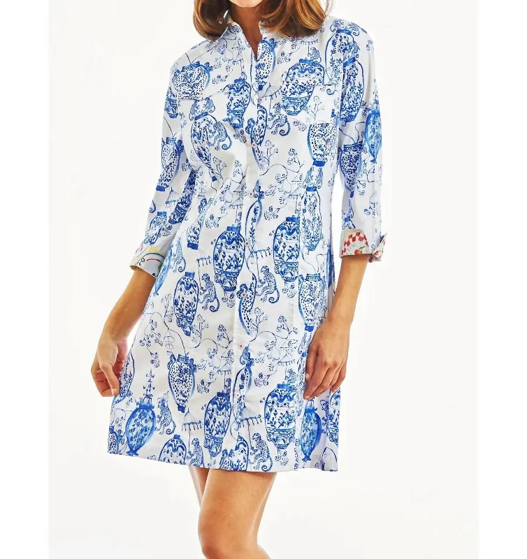 Sag Harbor Shirt Dress In White,blue