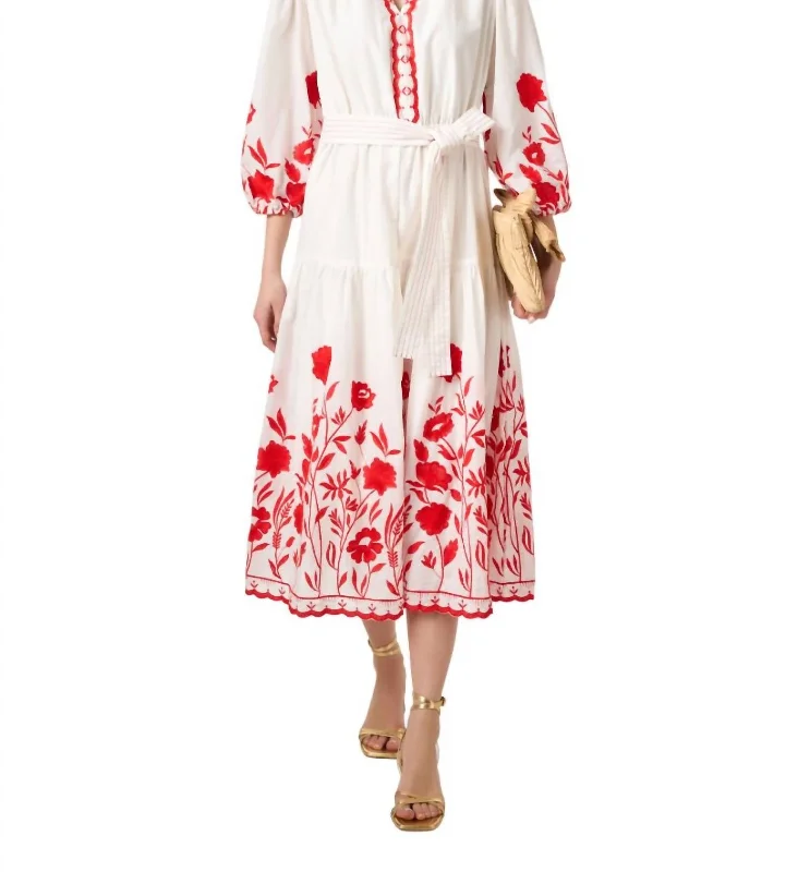 Santiago Dress In Optic White/red