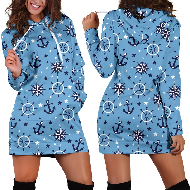 Anchors Rudder Compass Star Nautical Pattern Women'S Hoodie Dress