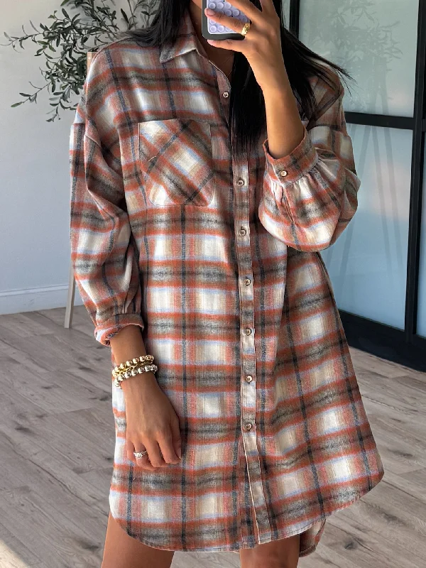 Woodland Plaid Shirt Dress | Rust