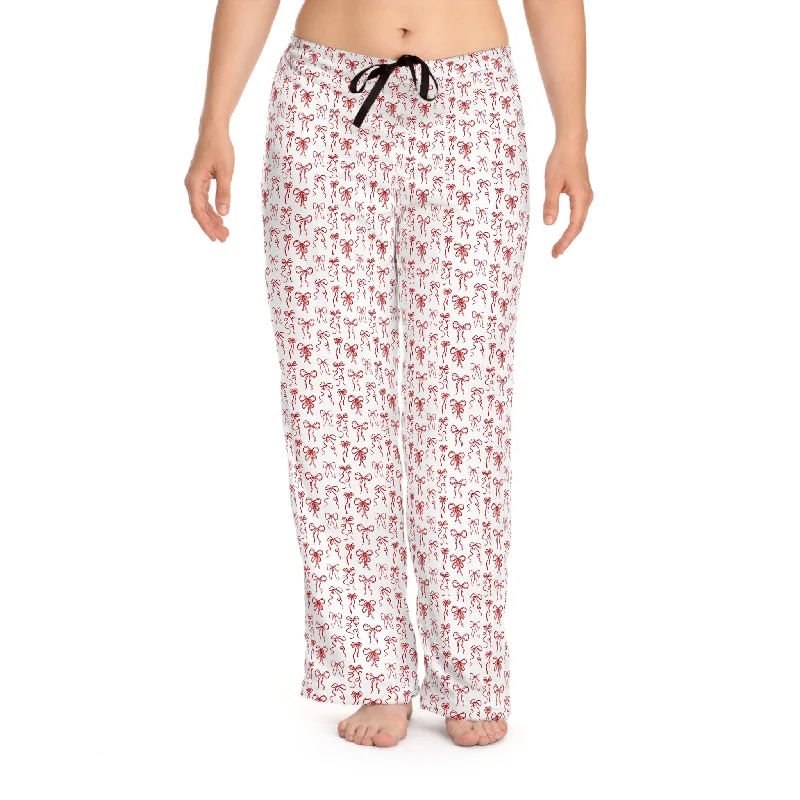 Women's Pajama Pants - Red Coquette Bow Patterned for Valentine's Day