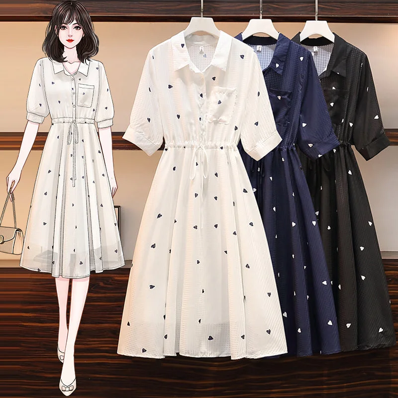 Plus size Korean heart midi shirt dress