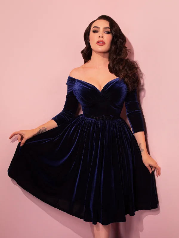 Starlet Swing Dress in Navy Velvet - Vixen by Micheline Pitt