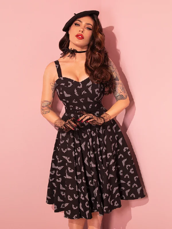 Maneater Swing Dress in Glow in the Dark Bat Print in Black - Vixen by Micheline Pitt