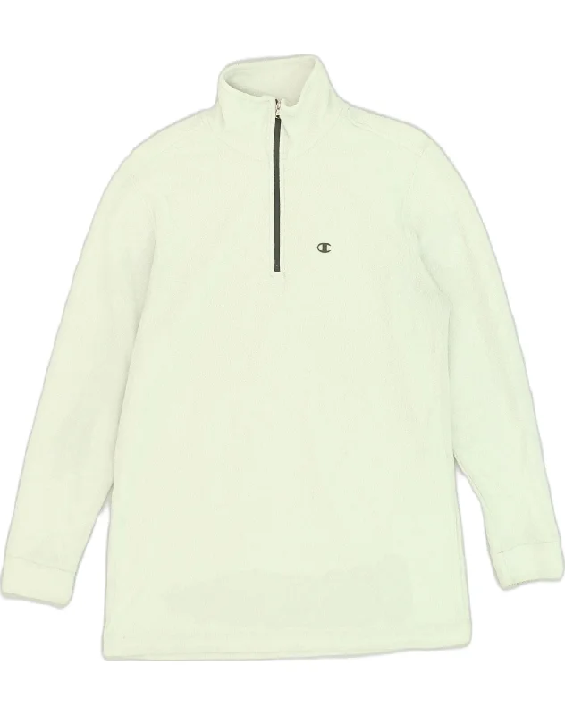 CHAMPION Womens Zip Neck Fleece Jumper UK 14 Medium Off White Polyester