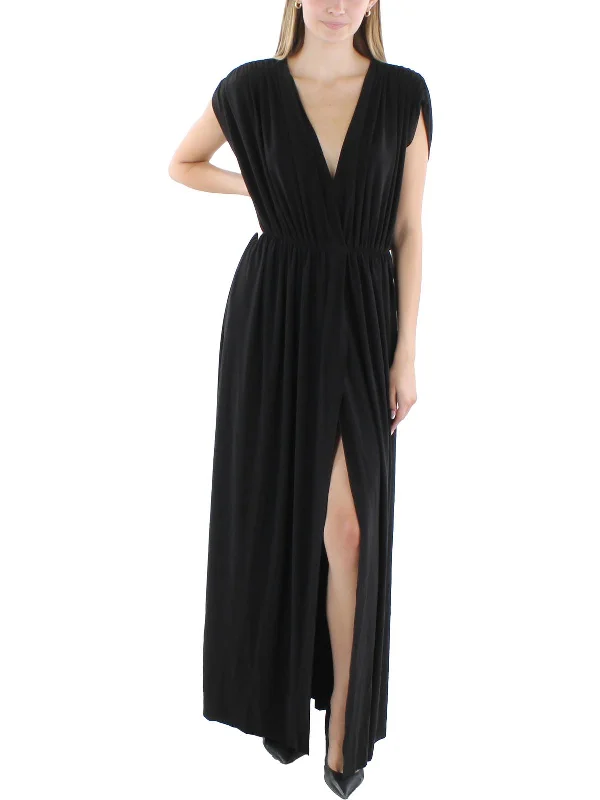 Womens Solid Polyester Evening Dress