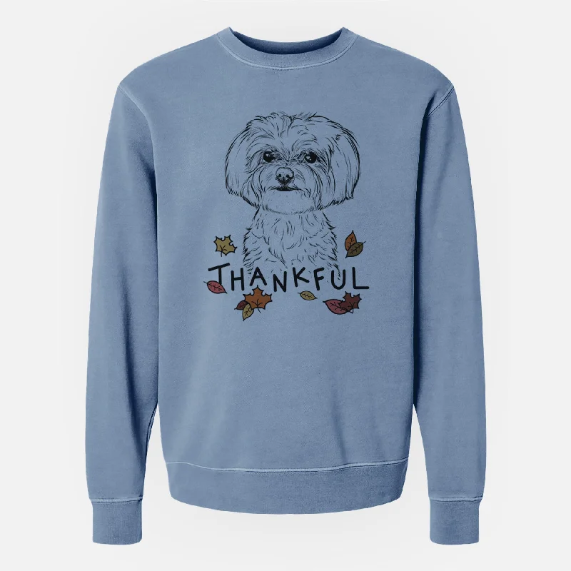 Thankful Willow the Maltese - Unisex Pigment Dyed Crew Sweatshirt