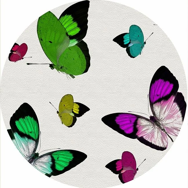 Butterflies Acid Green 16" Round Pebble Placemat Set of 4